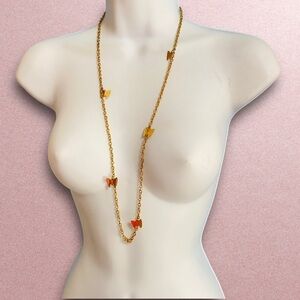 SARAH COVENTRY Butterfly Necklace Vintage Gold Tone Chain
